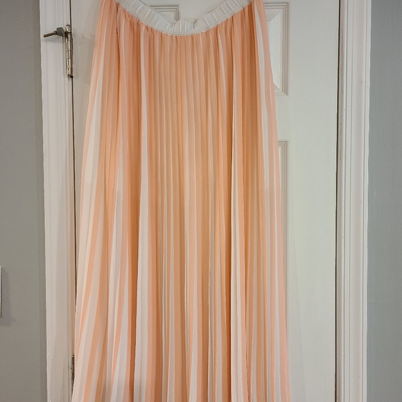 Club Monaco Peach and White Pleated Maxi Skirt New With Tags Size 10 - Picture 8 of 8